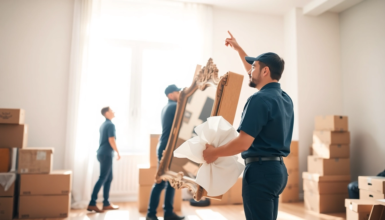 Specialty moving company team expertly handling a fragile item during a move.