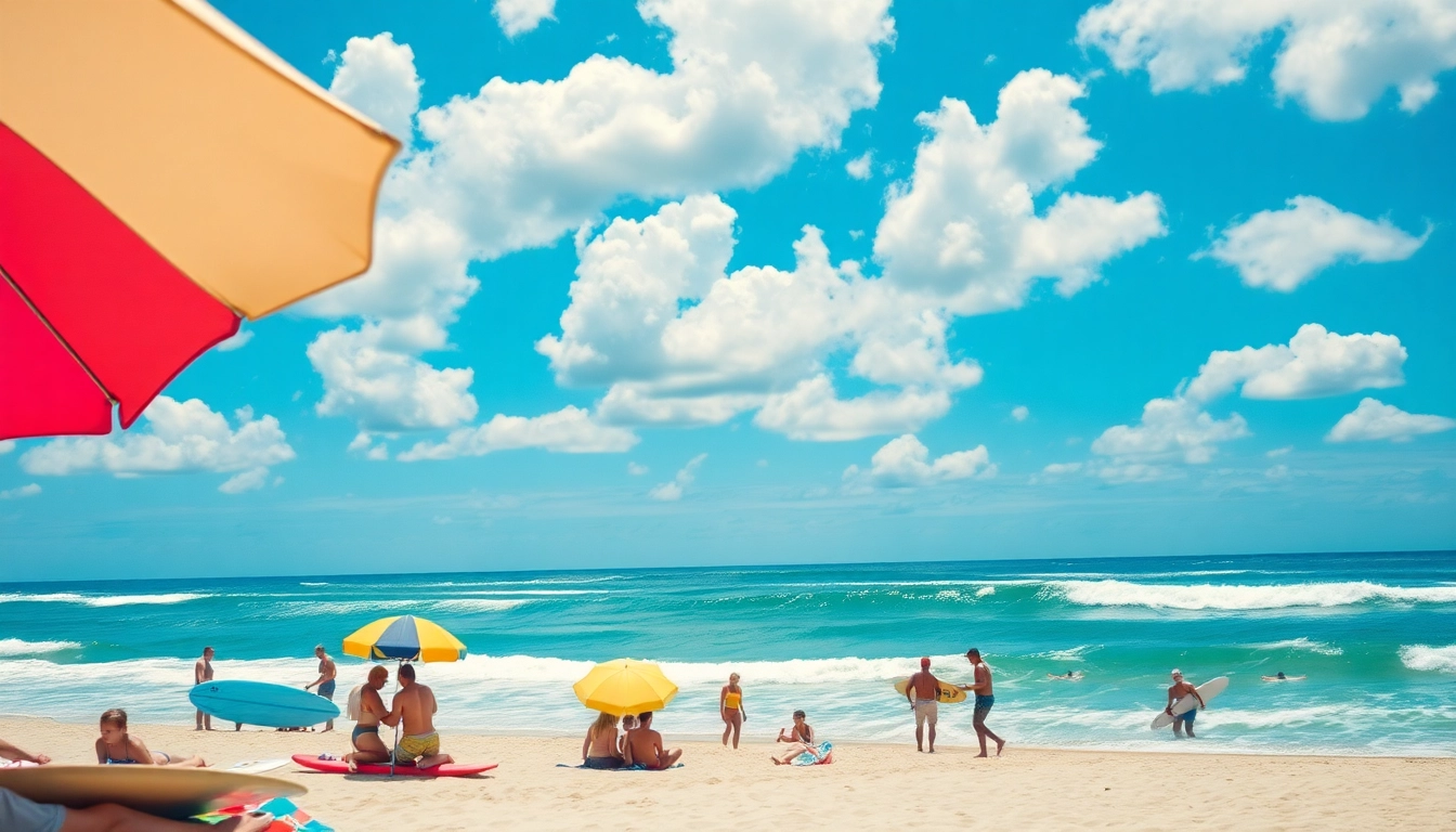Experience vibrant beach life at https://myrtlebeachsc.com/ with colorful umbrellas and lively surf.