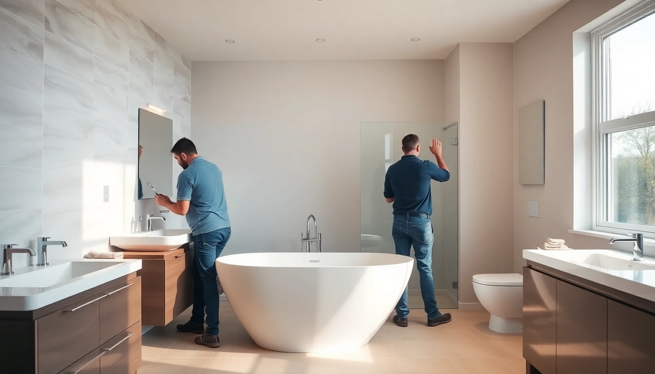 Skilled bathroom fitters manchester enhancing a contemporary bathroom renovation.