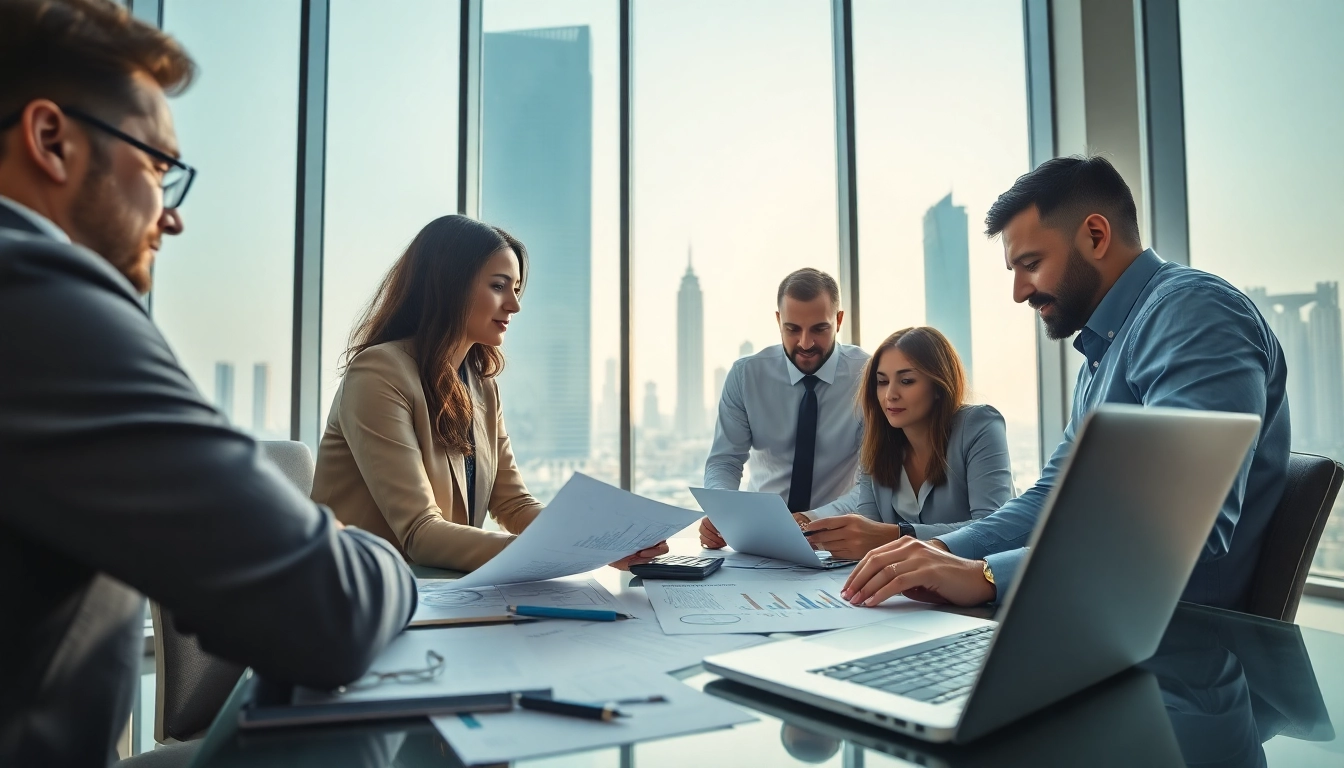 Professional team collaborating on Audit Services in UAE in a modern Dubai office.