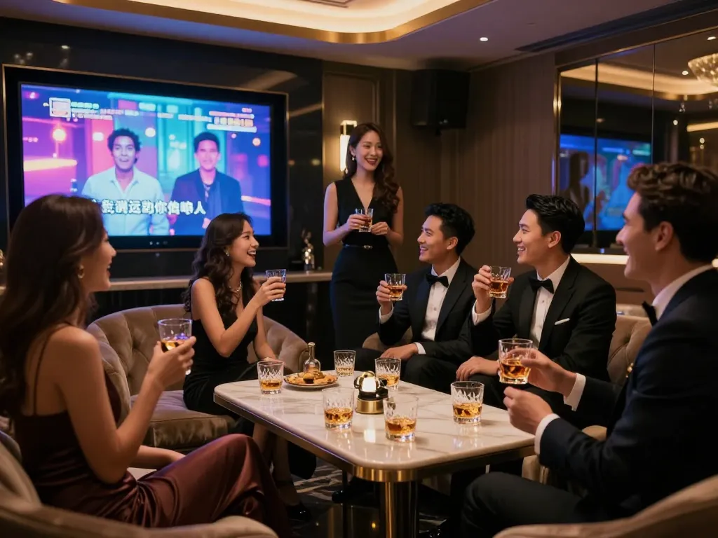 Experience luxury at 강남쩜오 with friends in an upscale karaoke lounge.