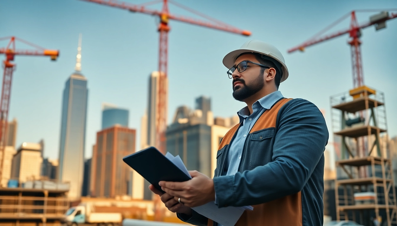 New York City Construction Manager directing a project amidst the urban skyline.