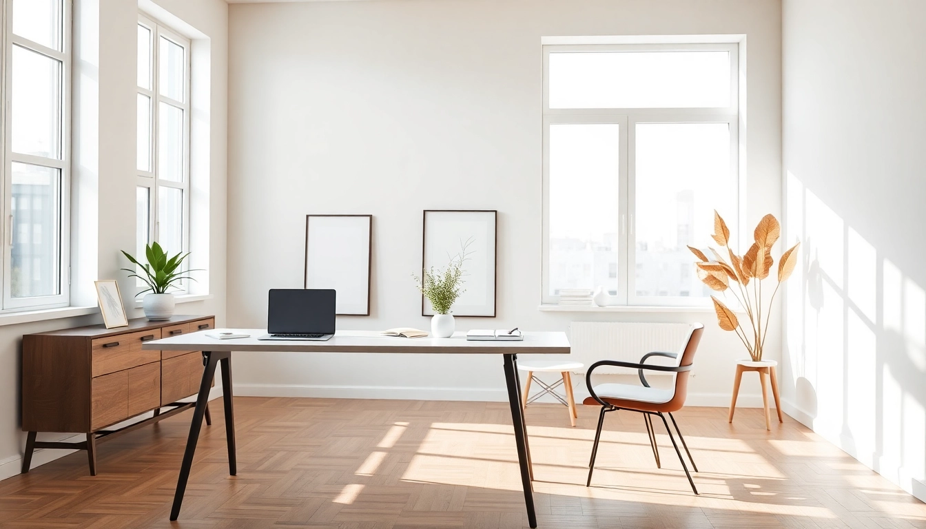Showcase of Scandia-inspired minimalistic workspace with natural light and elegant decor.