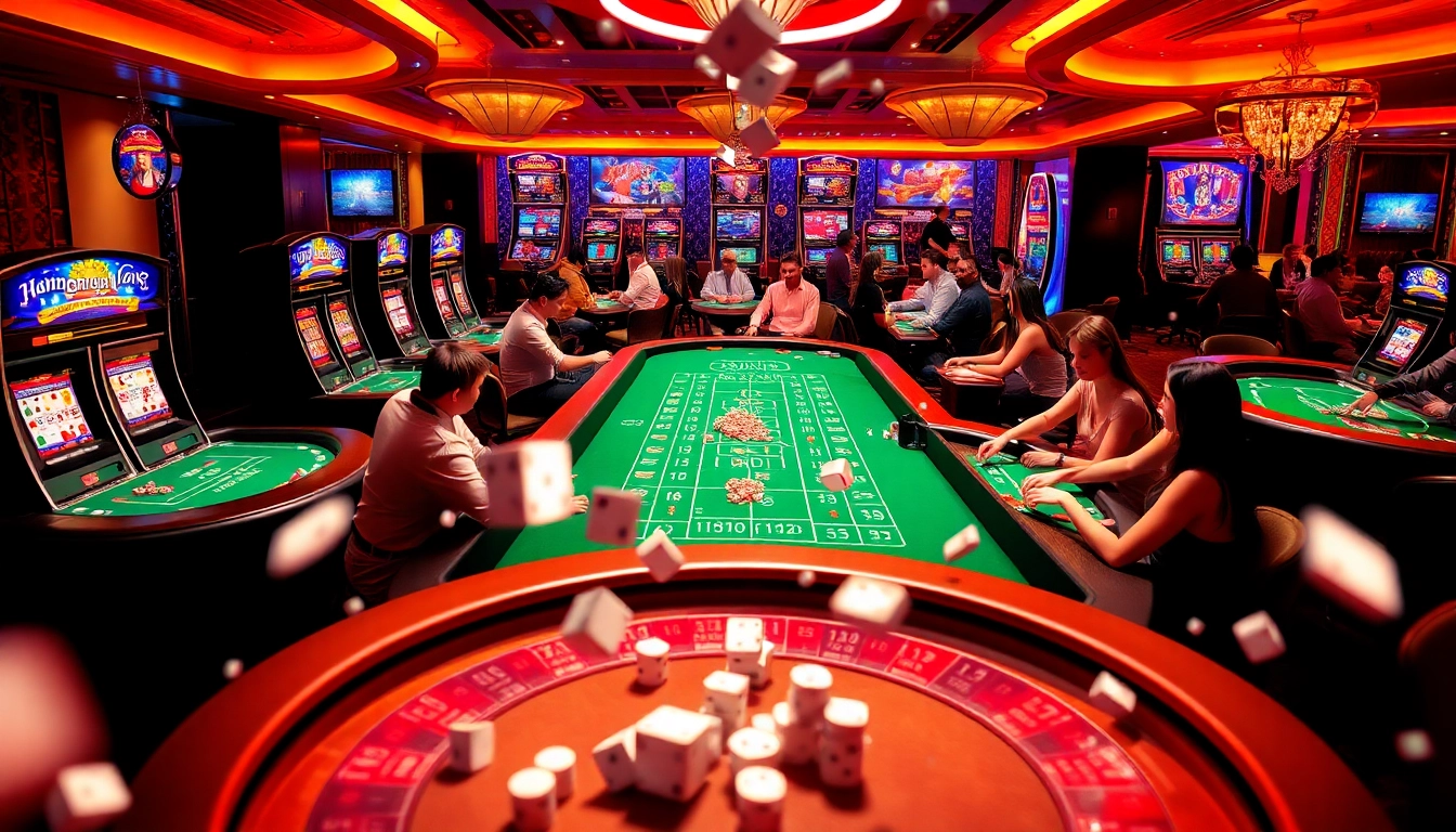 KJC AC 3 - Exciting casino gaming scene with poker tables and slot machines.