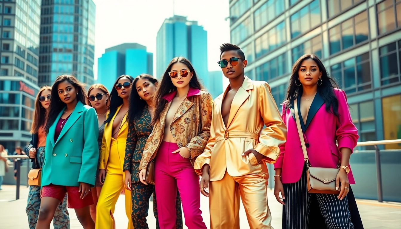 Models celebrate vibrant Fashion trends in an urban setting with stunning outfits.