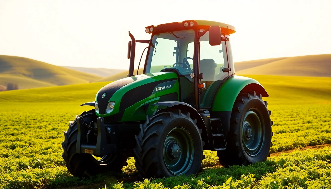 Showcasing the AF88 tractor amid green fields, highlighting its design and capabilities.