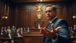 Engaging courtroom scene showcasing https://www.ihavealawsuit.com expert lawyer presenting a case to the judge.