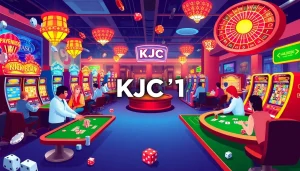 KJC AC 1 casino scene with poker tables, slot machines, and roulette wheel.