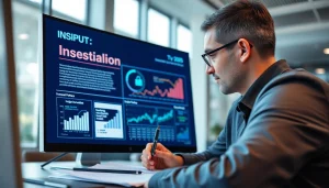 Professional with digital screens showcasing 79king UK insurance platform, emphasizing trust and innovation in 2025