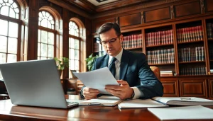 Legal professional reviewing case documents at http://www.jacobsonpilaw.com's office, showcasing expertise and focus.