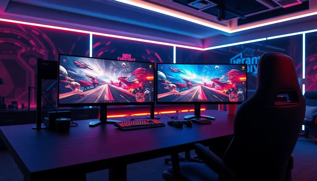 Immerse in the competitive spirit with a New88 gaming setup showcasing vibrant displays and modern peripherals.