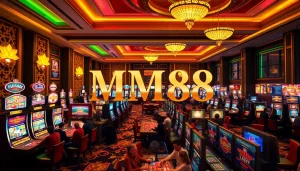 Engaging scene of MM88 casino gaming with vibrant atmosphere and excited players.