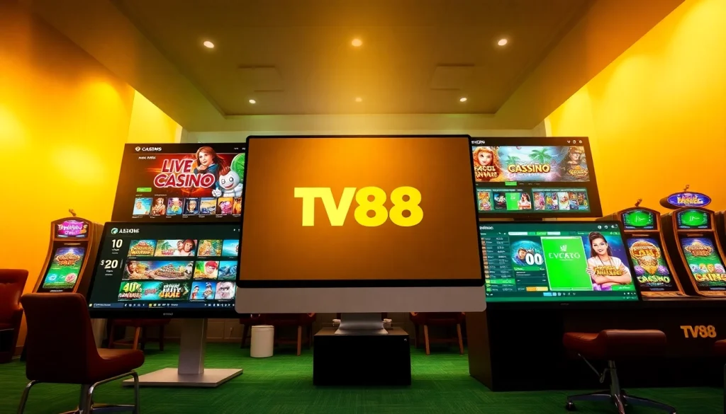 TV88 online casino interface showcasing exciting games and promotions in a vibrant atmosphere.
