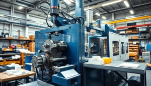 Injection molding machine operating efficiently in a modern industrial workshop.