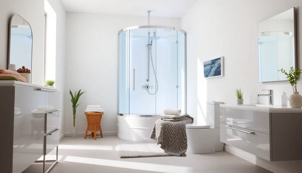 Admire the elegant sirhona shower cabin and furniture enhancing modern bathrooms.