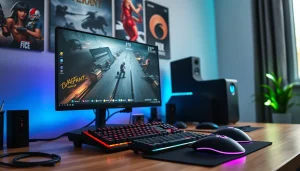 Image depicting a perfect gaming setup for valorant download, displaying a high-end monitor and RGB peripherals.