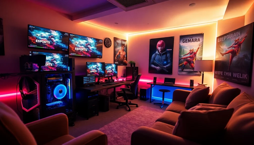 Engaging gaming setup showcasing the latest equipment at https://gamelevate.com with vibrant LED ambiance.