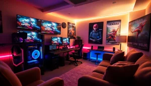 Engaging gaming setup showcasing the latest equipment at https://gamelevate.com with vibrant LED ambiance.