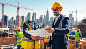 New York General Contractor guiding a construction project with city skyline backdrop.