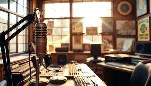 Stream live on https://mycountry955.com from a charming country radio studio with vintage style.