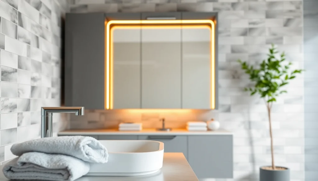 Präsentation des sonni Spiegelschrank mit modernem Design und integrierter Beleuchtung im Badezimmer.