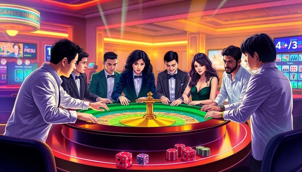 KJC AC 1 showcases players enjoying a thrilling online roulette game with vibrant poker chips.