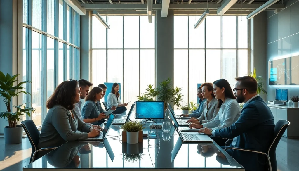 Engaged professionals collaborating at https://c168me.com/ in a modern office space.