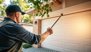 Garage Door Replacement in Vancouver Wa with a technician installing a modern door in a residential setting.