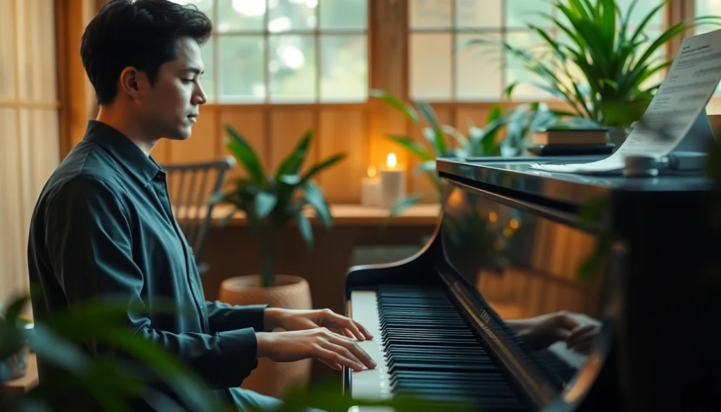 Stream relaxing tunes at https://whisperings.com.ua with an elegant pianist in a serene setting.