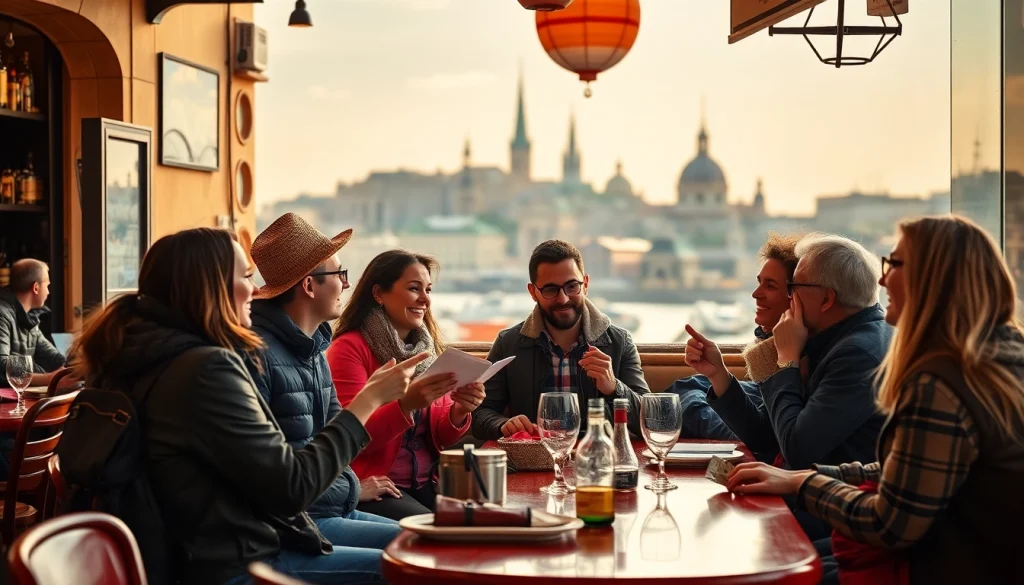 Join travelers at a café table sharing lively conversations about trips on https://travelingossip.com.