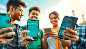 Showcase the best sports betting apps in India as young adults engage with their devices in an energetic urban setting.