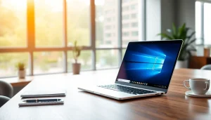 Find a legitimate Windows 11 Pro Key in a professional workspace setup with a laptop.