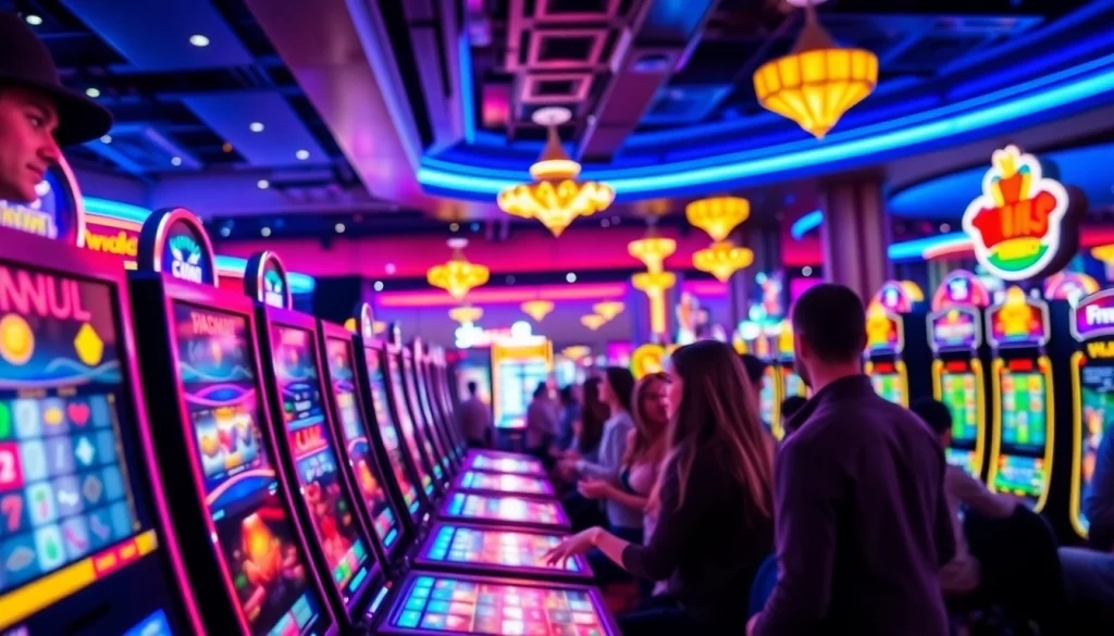 Permainan kasinojitu yang mengasyikkan dengan mesin slot digital berwarna-warni.