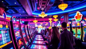 Permainan kasinojitu yang mengasyikkan dengan mesin slot digital berwarna-warni.