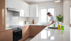 Experience kitchen deep cleaning Dubai with detailed service showcasing a pristine, organized kitchen.