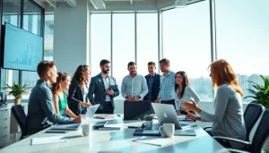 Web design and marketing team collaborating at https://solarxmedia.com in a vibrant office.