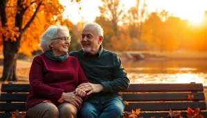 Couple enjoying retirement at https://frontidas.com surrounded by autumn scenery, showcasing love and companionship.