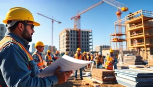 Team of professionals at a New Jersey Commercial General Contractor site, displaying teamwork and construction skills.
