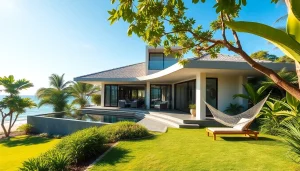 Pattaya property features a modern beachfront villa with lush gardens and ocean views.