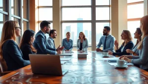 Engaged professionals discussing strategies at https://valuesfirst.com in a bright meeting room.