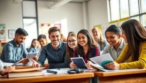 Students collaborating in a vibrant classroom, showcasing the concept of Education.