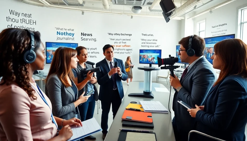 Journalists collaborating on a feature about blackchronicle in a modern newsroom.