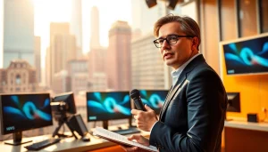 Capture of a journalist representing regionalmedianews.com in an urban news setting.