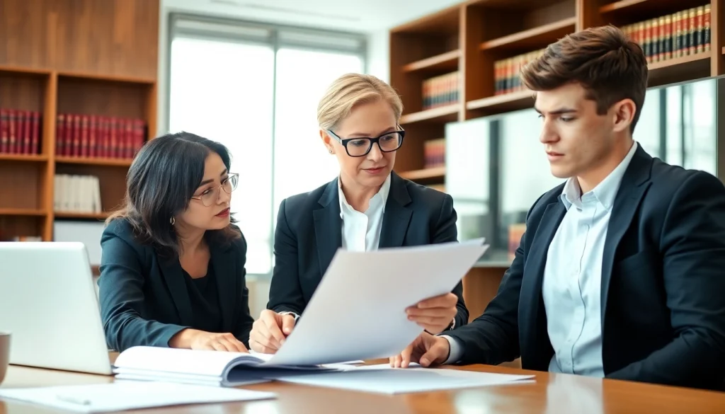 Consultation with a real estate attorney from https://www.atlantarealestateattorney.com in a modern office.