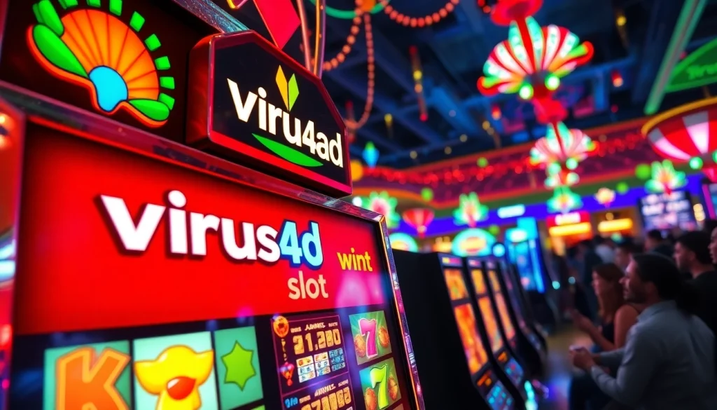 Menangi jackpot di virus4d slot dengan suasana kasino yang meriah dan penuh warna.