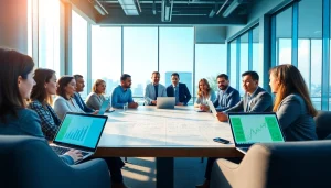 Engage in industrial leasing discussions with professionals in a modern office setting.