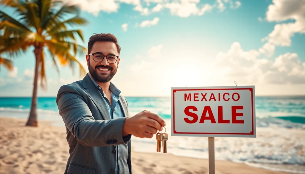 Buying property in Mexico as an American, real estate agent presenting stunning beachfront home.