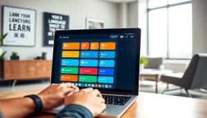 Experience the 有道翻译下载 app interface in a modern office, enhancing translation efficiency.