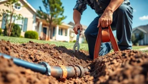 Inspecting sewer line repairs in Raleigh, showcasing a professional plumber at work amidst excavation.