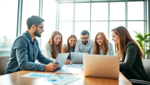 Analyseer de gegevens van https://enqueteplein.nl met een divers team in een moderne kantoorruimte.